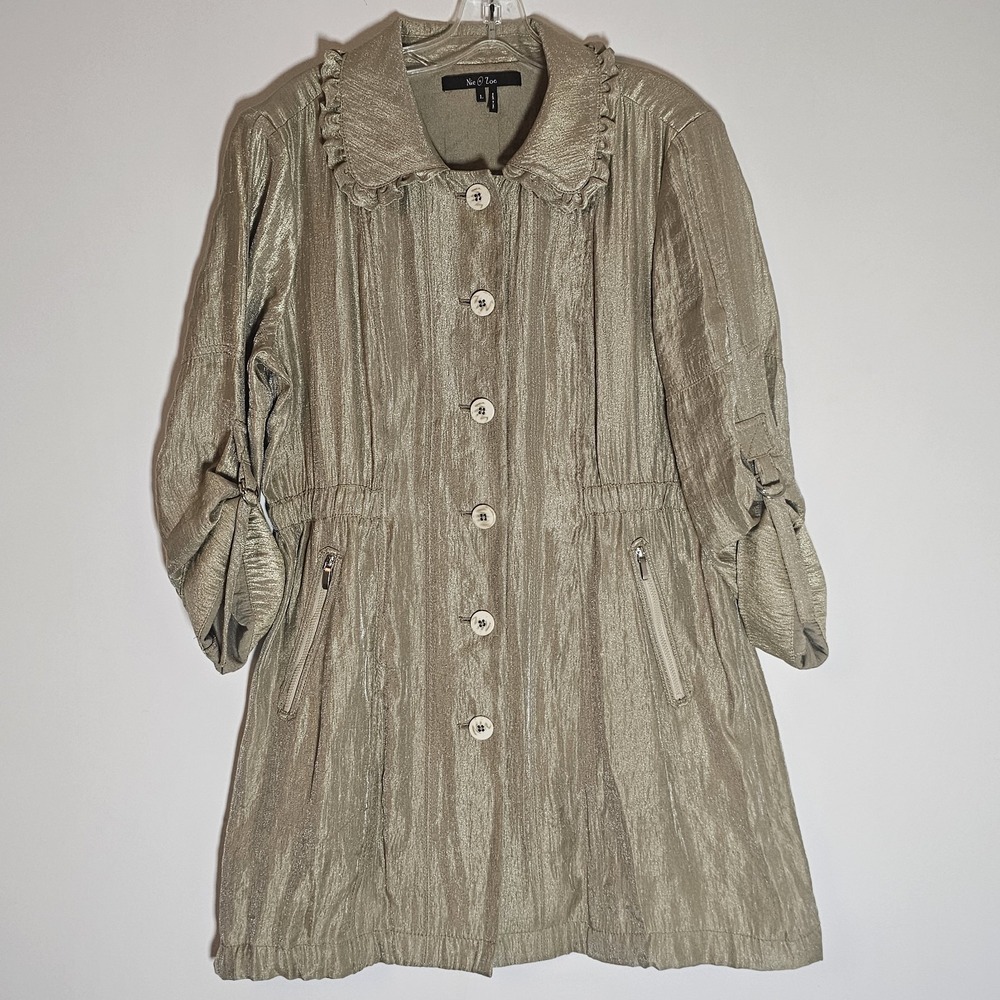 Nic + Zoe Jacket Womens Large Tan Champagne Party Elegant Satin Ruffle Formal L‎